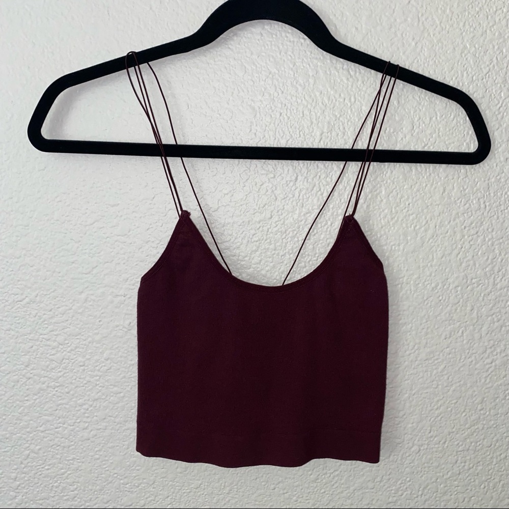 burgundy crop top with crisscross straps